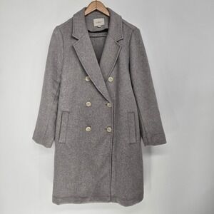 LOFT Coat Women Medium Gray Wool Blend Double‎ Breasted Pea Coat Long Jacket M